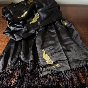 Andy Warhol Black and Gold Peacock Silk Scarf/Shawl